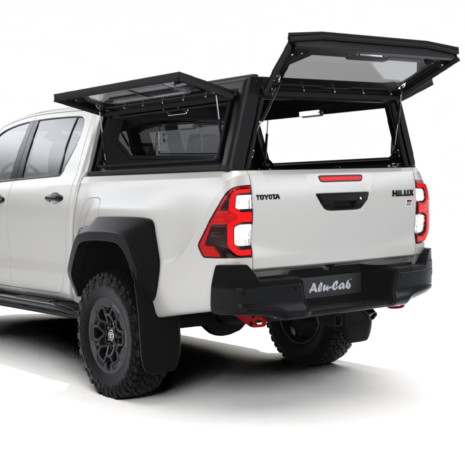 Toyota Hilux - Contour Canopy - Windows Open - Rear34 Alu-Cab Contour Canopy Toyota Hilux N80 Glass Side Windows