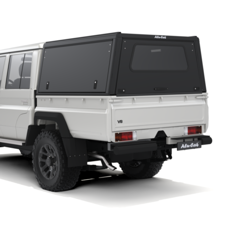 Toyota - Land Cruiser 79 - Explorer Canopy Closed - Smooth - Rear34 Alu-Cab Explorer Canopy Toyota Land Cruiser 79 Series Black Solid Side Doors