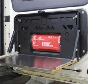 Alu-Cab Rear Fold Down Table with Bamboo Surface for Camping