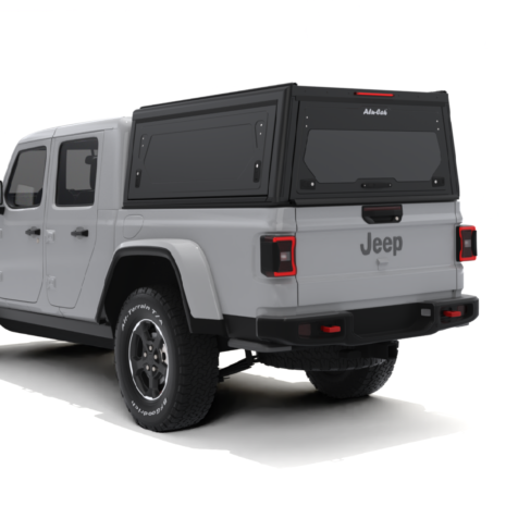 Jeep Gladiator - Contour Canopy - No Windows Closed - Rear34 alu-cab-contour-canopy-jeep-gladiator-black-solid-side-doors